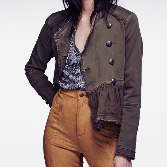 Free People green ruffled military jacket small - Picture 15 of 15